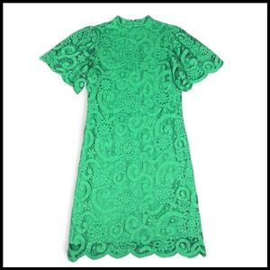 Nanette Lepore Kelly Green Lace A-line Dress 6 Scallop Hem Spring Wedding Guest